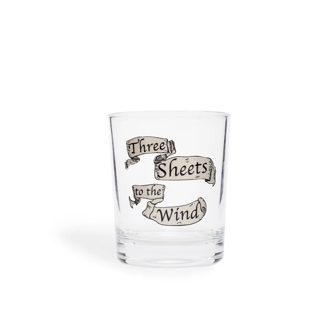 Three Sheets to the Wind shot glass, straight-on side view