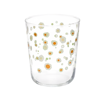 Daisies Juice Glass compact glassware, with a crisp silhouette and decorative details that stand out on the table; an easy everyday size for juice, water, small cocktails, or breakfast service. Alternate product view shows more of the shape, finish, and design details.