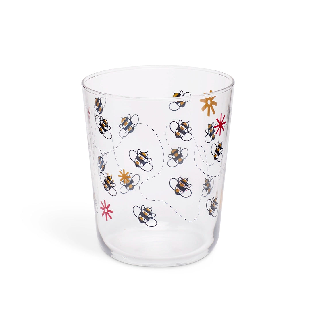 Bees juice glass at a slight angle showing the rim