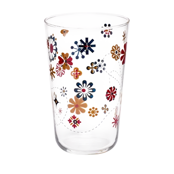 Daisies & Bees Tumbler decorative glassware, with a crisp silhouette and decorative details that stand out on the table; versatile for water, cocktails, juice, or building a more expressive glassware mix. Alternate product view shows more of the shape, finish, and design details.