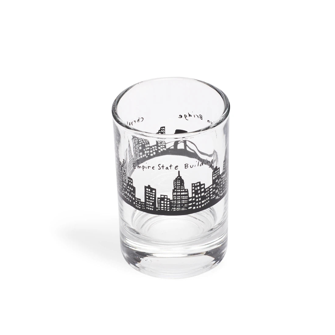 Skyline shot glass at a slight angle showing the Empire State Building label
