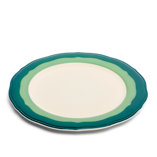 2-tone Scallop - Teal/seagreen - Dinner Plate tableware, with a clean, polished finish and distinctive shape or artwork; a useful size for meals, appetizers, desserts, snacks, or layered place settings. Alternate product view shows more of the shape, finish, and design details.