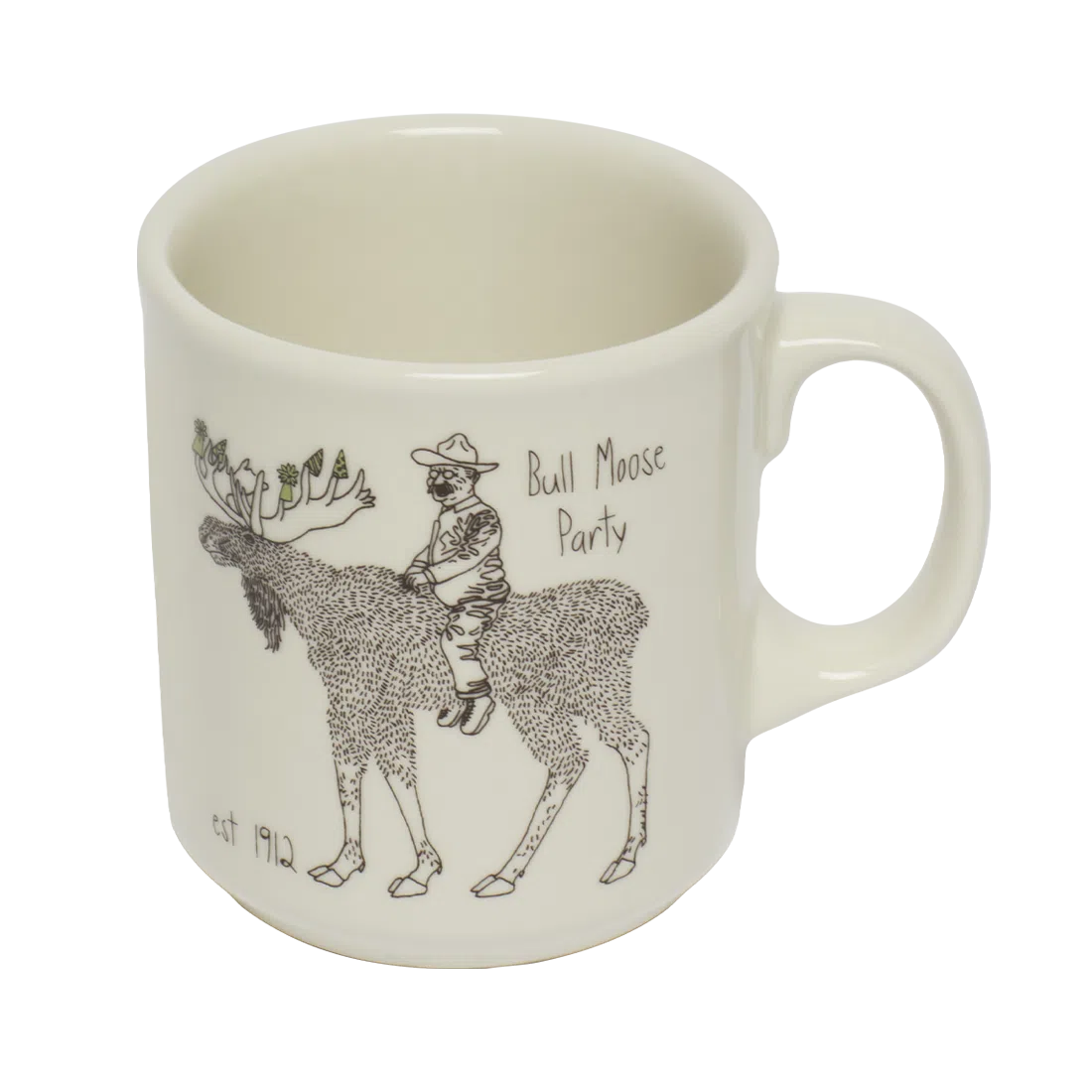 Teddy Roosevelt - Bull Moose Mug ceramic drinkware, with a clean, polished finish and distinctive shape or artwork; a comfortable everyday choice for coffee, tea, cocoa, or desk-side sipping. Additional view helps show the profile, scale, and decorative details.