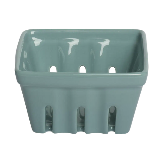 Farmers Market - Berry Basket - Blue Grey open ceramic basket, with a clean, polished finish and distinctive shape or artwork; a decorative and useful way to serve berries, fruit, snacks, or display small kitchen items. Alternate product view shows more of the shape, finish, and design details.