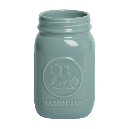 Farmers Market - Standard Mason Jar - Blue Grey glazed ceramic jar, with a clean, polished finish and distinctive shape or artwork; a charming, substantial piece for drinks, flowers, utensils, or relaxed countertop styling. Alternate product view shows more of the shape, finish, and design details.