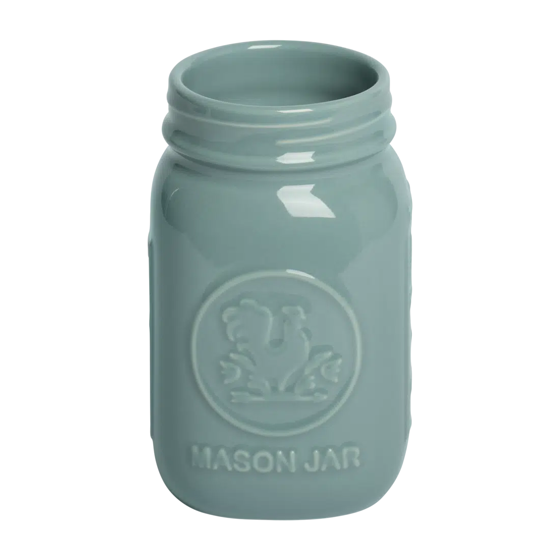 Farmers Market - Standard Mason Jar - Blue Grey glazed ceramic jar, with a clean, polished finish and distinctive shape or artwork; a charming, substantial piece for drinks, flowers, utensils, or relaxed countertop styling. Additional view helps show the profile, scale, and decorative details.