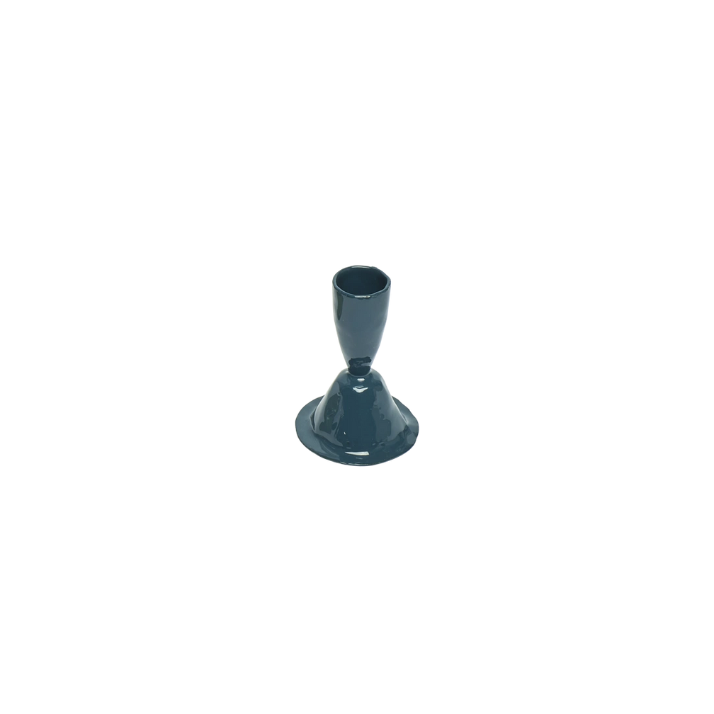 Candle Holder Blue - Sml decorative candle holder, with a distinctive, well-considered design that adds personality to everyday spaces; brings color and height to a table or mantel while giving taper candles a distinctive base. Additional view helps show the profile, scale, and decorative details.