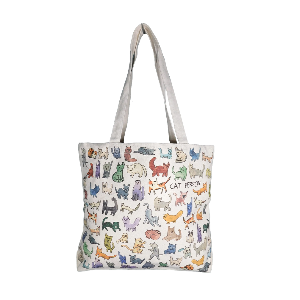 Ben Lenovitz - Cat Person Canvas Tote - Med reusable carryall, with eye-catching graphics or color designed to feel useful as well as expressive; a practical everyday bag for errands, books, groceries, commuting, or gifting. Primary product view highlights the overall design and proportions.