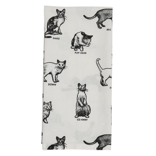 Cat Tricks Tea Towel kitchen textile, with eye-catching graphics or color designed to feel useful as well as expressive; adds useful absorbency and personality for drying hands, handling light kitchen cleanup, or display. Primary product view highlights the overall design and proportions.