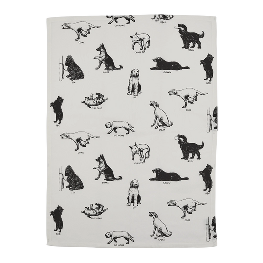 Dog Tricks Tea Towel kitchen textile, with eye-catching graphics or color designed to feel useful as well as expressive; adds useful absorbency and personality for drying hands, handling light kitchen cleanup, or display. Alternate product view shows more of the shape, finish, and design details.
