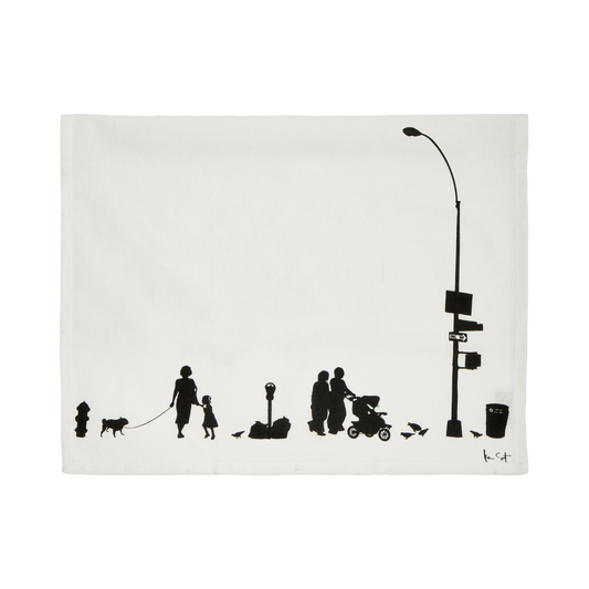 Pedestrians Tea Towel with decorative kitchen inspired artwork, designed to bring texture character and function to your kitchen
