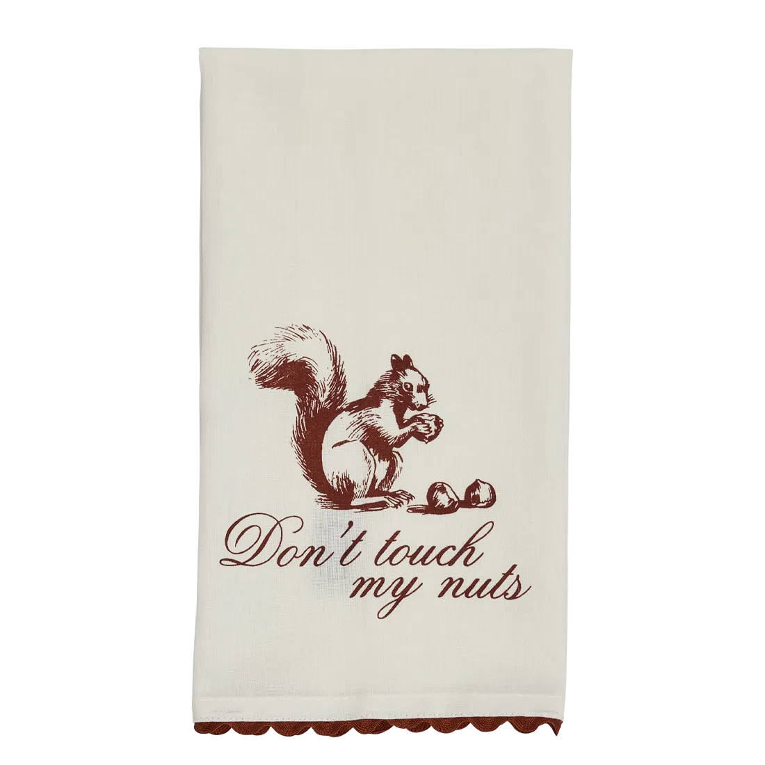Pleasantries - Don't Touch My Nuts Tea Towel kitchen textile, with eye-catching graphics or color designed to feel useful as well as expressive; adds useful absorbency and personality for drying hands, handling light kitchen cleanup, or display.