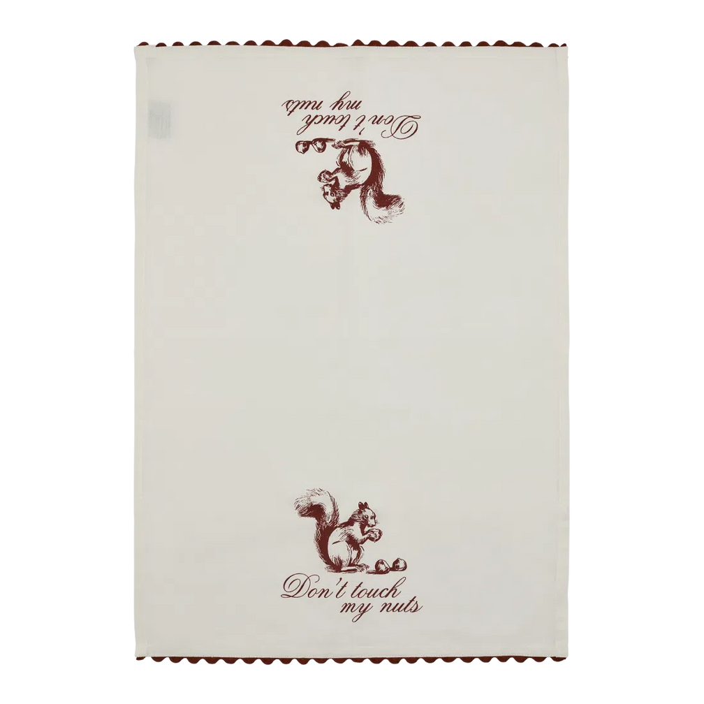 Pleasantries - Don't Touch My Nuts Tea Towel kitchen textile, with eye-catching graphics or color designed to feel useful as well as expressive; adds useful absorbency and personality for drying hands, handling light kitchen cleanup, or display.