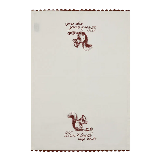 Pleasantries - Don't Touch My Nuts Tea Towel kitchen textile, with eye-catching graphics or color designed to feel useful as well as expressive; adds useful absorbency and personality for drying hands, handling light kitchen cleanup, or display.