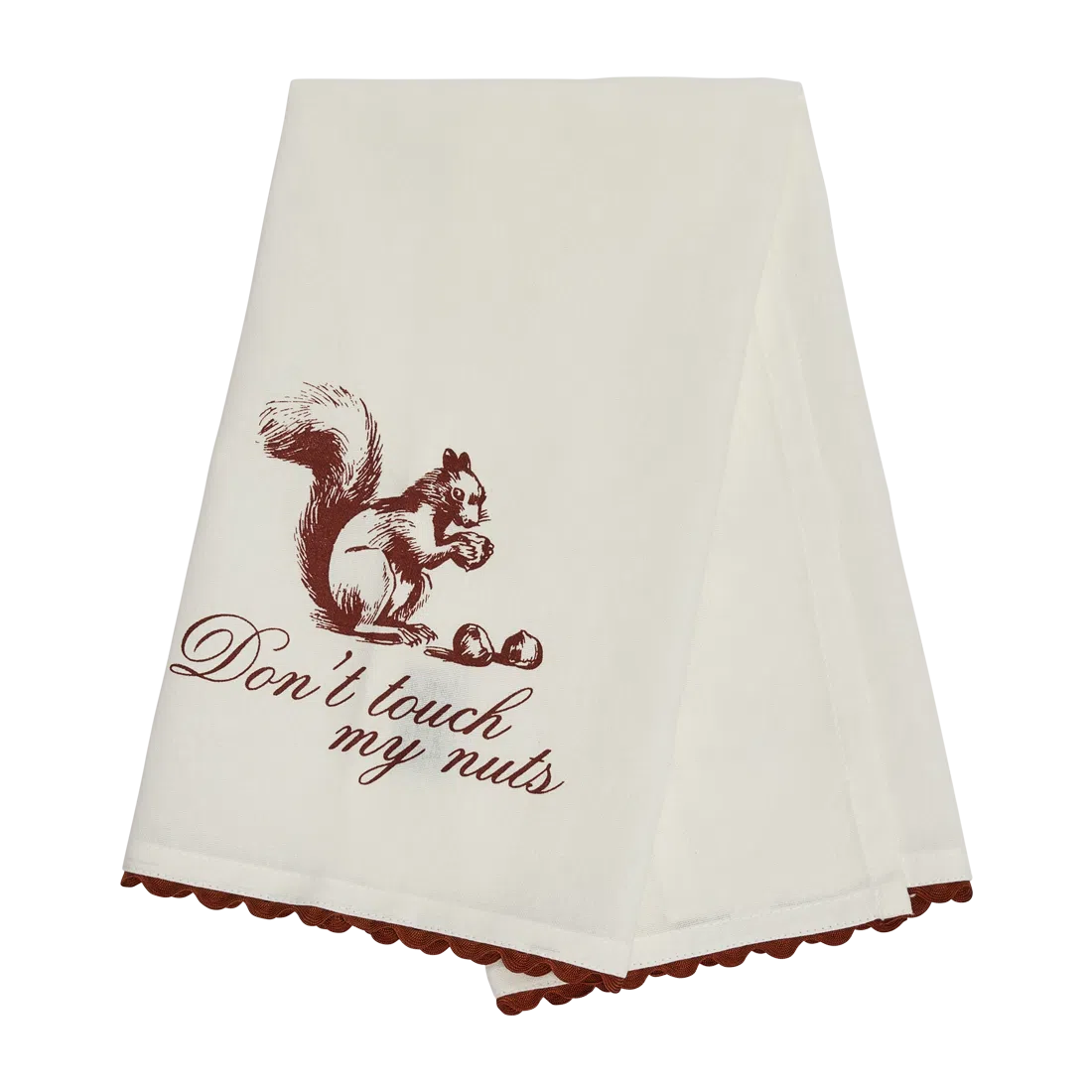 Pleasantries - Don't Touch My Nuts Tea Towel kitchen textile, with eye-catching graphics or color designed to feel useful as well as expressive; adds useful absorbency and personality for drying hands, handling light kitchen cleanup, or display.