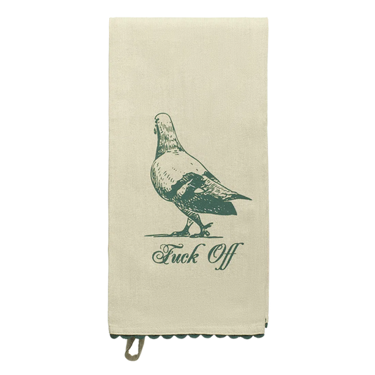 Pleasantries - Fuck Off Tea Towel kitchen textile, with eye-catching graphics or color designed to feel useful as well as expressive; adds useful absorbency and personality for drying hands, handling light kitchen cleanup, or display.