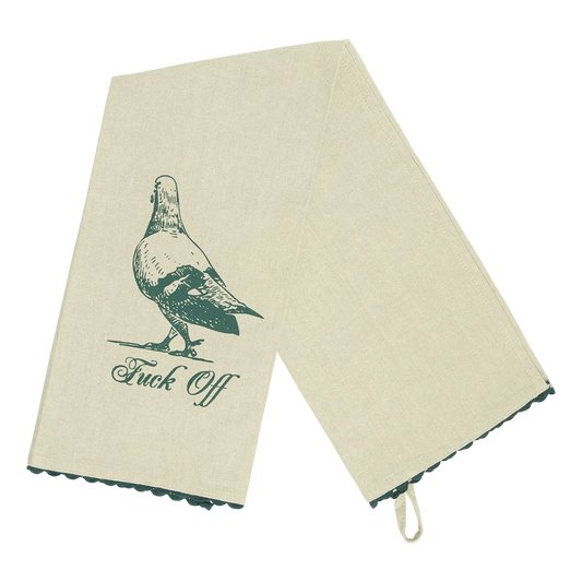 Pleasantries - Fuck Off Tea Towel kitchen textile, with eye-catching graphics or color designed to feel useful as well as expressive; adds useful absorbency and personality for drying hands, handling light kitchen cleanup, or display.