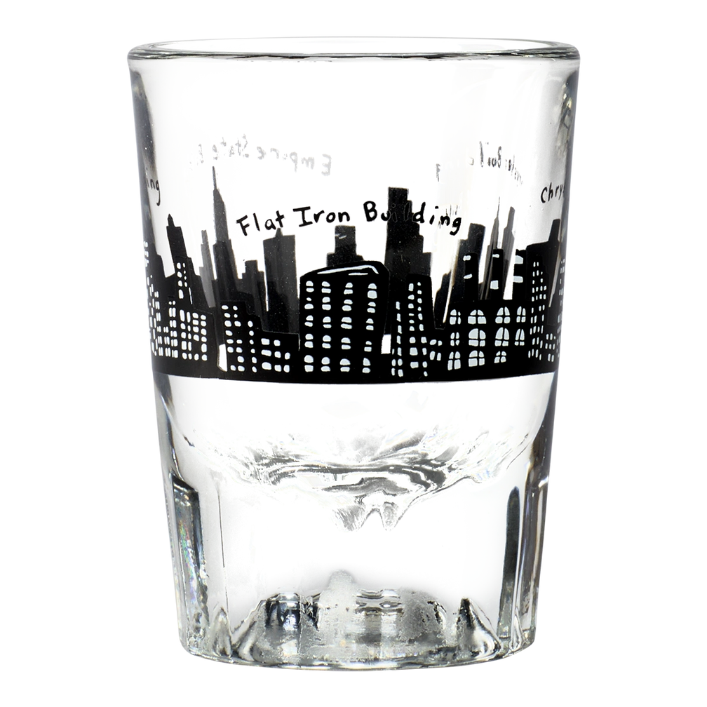 212 Skyline - Shot Glass compact glassware, with a crisp silhouette and decorative details that stand out on the table; a playful, space-saving piece for shots, tasting pours, or bar-cart display. Primary product view highlights the overall design and proportions.