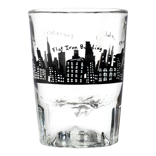 212 Skyline - Shot Glass compact glassware, with a crisp silhouette and decorative details that stand out on the table; a playful, space-saving piece for shots, tasting pours, or bar-cart display. Primary product view highlights the overall design and proportions.