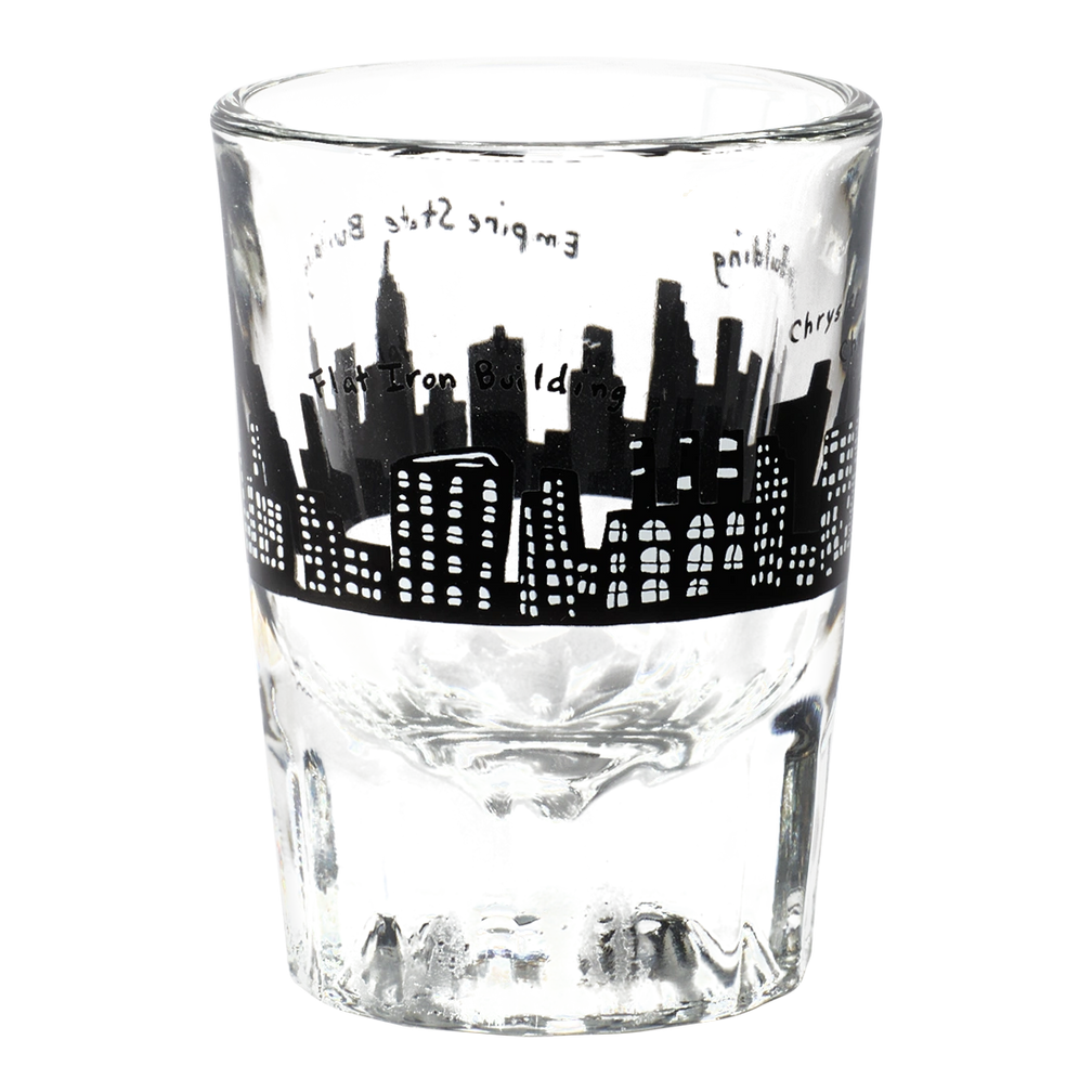 212 Skyline - Shot Glass compact glassware, with a crisp silhouette and decorative details that stand out on the table; a playful, space-saving piece for shots, tasting pours, or bar-cart display. Alternate product view shows more of the shape, finish, and design details.