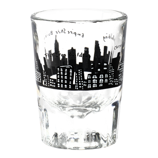 212 Skyline - Shot Glass compact glassware, with a crisp silhouette and decorative details that stand out on the table; a playful, space-saving piece for shots, tasting pours, or bar-cart display. Alternate product view shows more of the shape, finish, and design details.