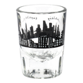 212 Skyline - Shot Glass compact glassware, with a crisp silhouette and decorative details that stand out on the table; a playful, space-saving piece for shots, tasting pours, or bar-cart display. Additional view helps show the profile, scale, and decorative details.