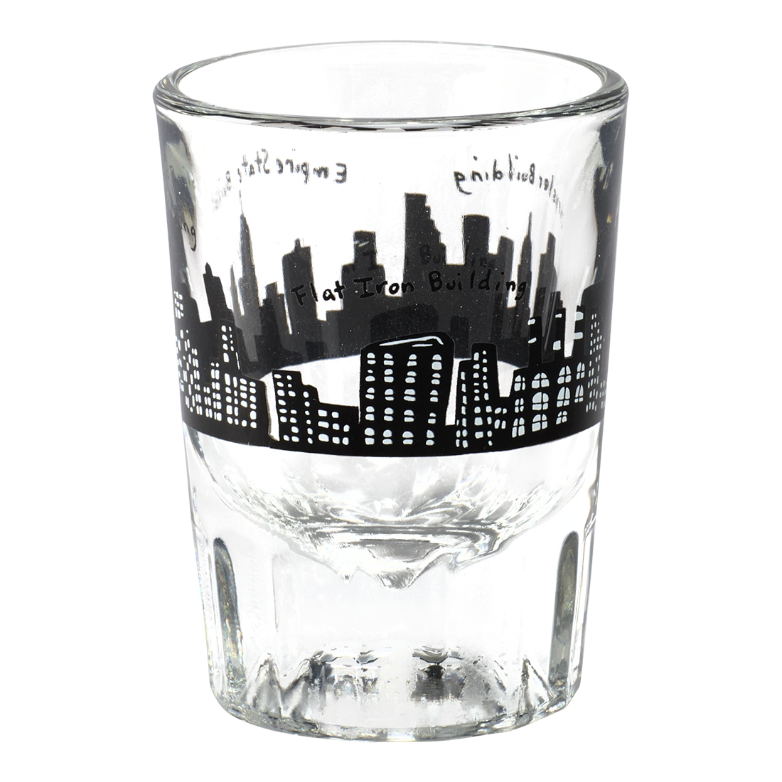 212 Skyline - Shot Glass compact glassware, with a crisp silhouette and decorative details that stand out on the table; a playful, space-saving piece for shots, tasting pours, or bar-cart display. Additional view helps show the profile, scale, and decorative details.