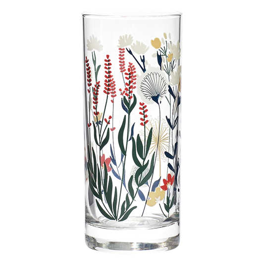 Wildflower Highball Glass tall glassware, with a crisp silhouette and decorative details that stand out on the table; well suited to water, iced drinks, cocktails, and everyday table settings. Primary product view highlights the overall design and proportions.