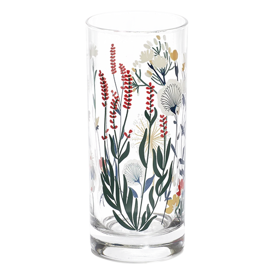 Wildflower Highball Glass tall glassware, with a crisp silhouette and decorative details that stand out on the table; well suited to water, iced drinks, cocktails, and everyday table settings. Alternate product view shows more of the shape, finish, and design details.