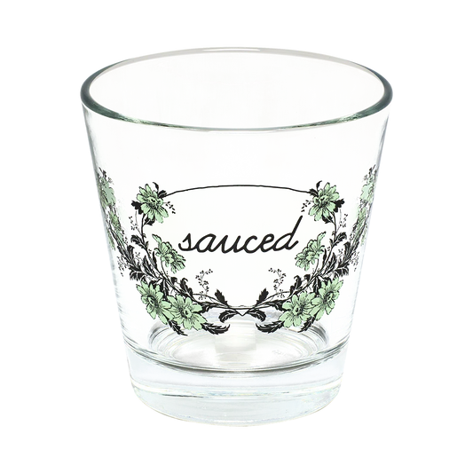 Influence - Sauced Tumbler decorative glassware, with a crisp silhouette and decorative details that stand out on the table; versatile for water, cocktails, juice, or building a more expressive glassware mix. Alternate product view shows more of the shape, finish, and design details.