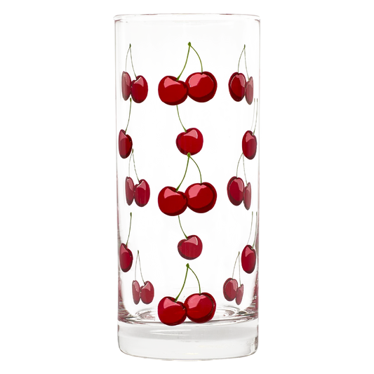 Cherries Highball Glass tall glassware, with a crisp silhouette and decorative details that stand out on the table; well suited to water, iced drinks, cocktails, and everyday table settings. Primary product view highlights the overall design and proportions.