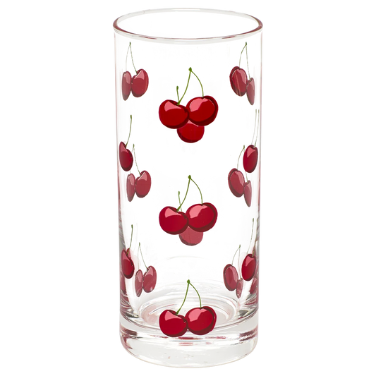 Cherries Highball Glass tall glassware, with a crisp silhouette and decorative details that stand out on the table; well suited to water, iced drinks, cocktails, and everyday table settings. Alternate product view shows more of the shape, finish, and design details.