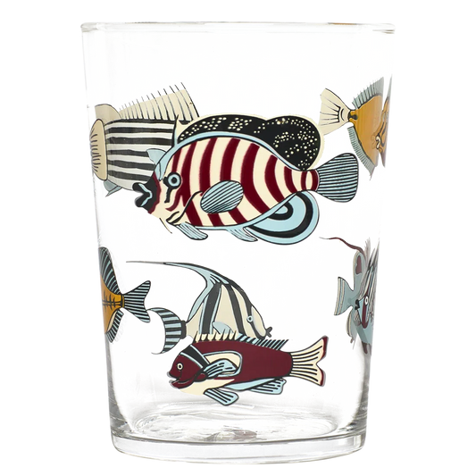 Museum Fish Tumbler decorative glassware, with a crisp silhouette and decorative details that stand out on the table; versatile for water, cocktails, juice, or building a more expressive glassware mix. Primary product view highlights the overall design and proportions.