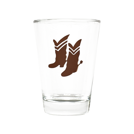 Cowboy Boots Shot Glass compact glassware, with a crisp silhouette and decorative details that stand out on the table; a playful, space-saving piece for shots, tasting pours, or bar-cart display. Primary product view highlights the overall design and proportions.