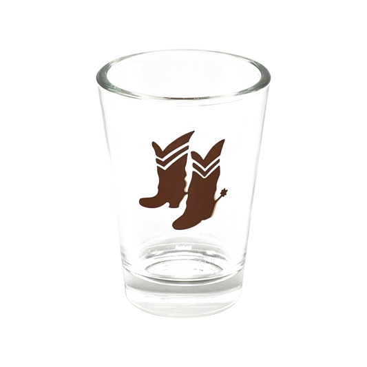 Cowboy Boots Shot Glass compact glassware, with a crisp silhouette and decorative details that stand out on the table; a playful, space-saving piece for shots, tasting pours, or bar-cart display. Alternate product view shows more of the shape, finish, and design details.
