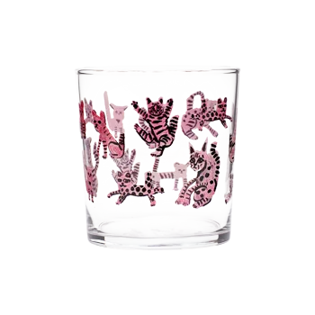 Ben Lenovitz - Pink Cats Lowball low-profile glassware, with a crisp silhouette and decorative details that stand out on the table; ideal for spirits, cocktails, juice, or a distinctive everyday water glass. Primary product view highlights the overall design and proportions.