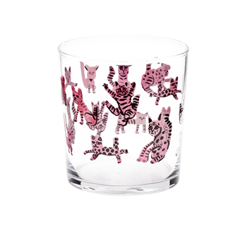 Ben Lenovitz - Pink Cats Lowball low-profile glassware, with a crisp silhouette and decorative details that stand out on the table; ideal for spirits, cocktails, juice, or a distinctive everyday water glass. Alternate product view shows more of the shape, finish, and design details.