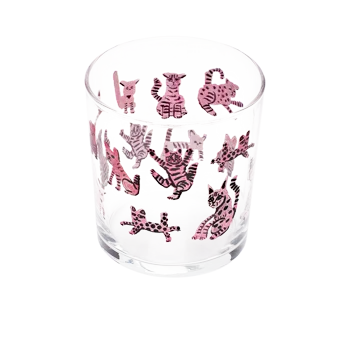 Ben Lenovitz - Pink Cats Lowball low-profile glassware, with a crisp silhouette and decorative details that stand out on the table; ideal for spirits, cocktails, juice, or a distinctive everyday water glass. Additional view helps show the profile, scale, and decorative details.