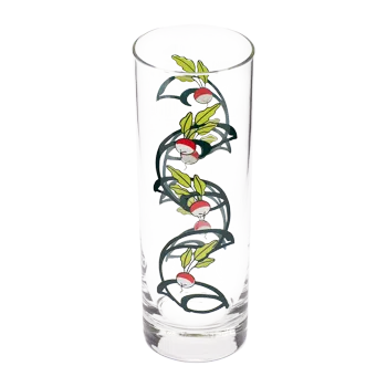 Radishing Vines Highball tall glassware, with a crisp silhouette and decorative details that stand out on the table; well suited to water, iced drinks, cocktails, and everyday table settings. Additional view helps show the profile, scale, and decorative details.