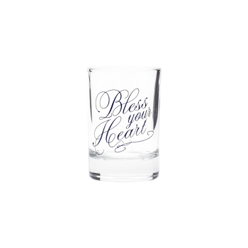 Bless Your Heart Shot Glass compact glassware, with a crisp silhouette and decorative details that stand out on the table; a playful, space-saving piece for shots, tasting pours, or bar-cart display. Primary product view highlights the overall design and proportions.