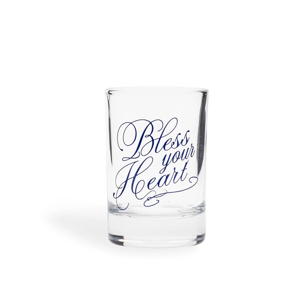 Bless your Heart shot glass, straight-on front view