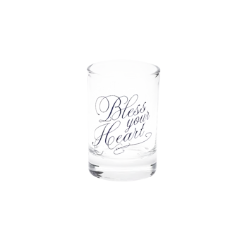 Bless Your Heart Shot Glass compact glassware, with a crisp silhouette and decorative details that stand out on the table; a playful, space-saving piece for shots, tasting pours, or bar-cart display. Alternate product view shows more of the shape, finish, and design details.