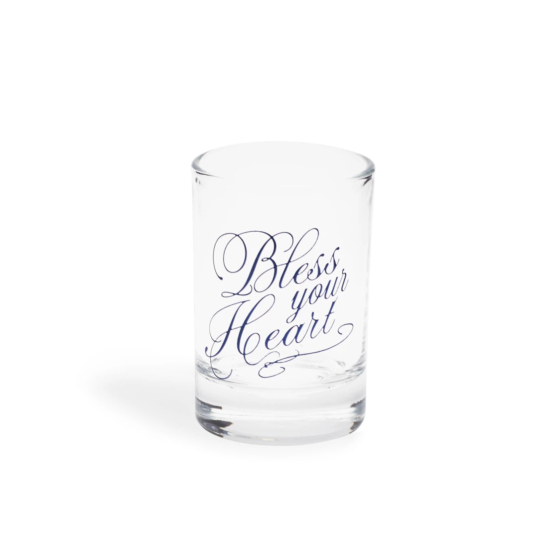 Bless your Heart shot glass from above showing the thick base