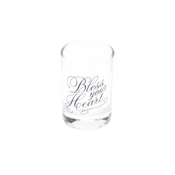 Bless Your Heart Shot Glass compact glassware, with a crisp silhouette and decorative details that stand out on the table; a playful, space-saving piece for shots, tasting pours, or bar-cart display. Additional view helps show the profile, scale, and decorative details.