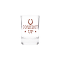 Cowboy Up Shot Glass compact glassware, with a crisp silhouette and decorative details that stand out on the table; a playful, space-saving piece for shots, tasting pours, or bar-cart display. Primary product view highlights the overall design and proportions.