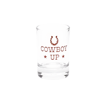 Cowboy Up Shot Glass compact glassware, with a crisp silhouette and decorative details that stand out on the table; a playful, space-saving piece for shots, tasting pours, or bar-cart display. Alternate product view shows more of the shape, finish, and design details.