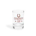 Cowboy Up shot glass from above showing the thick base