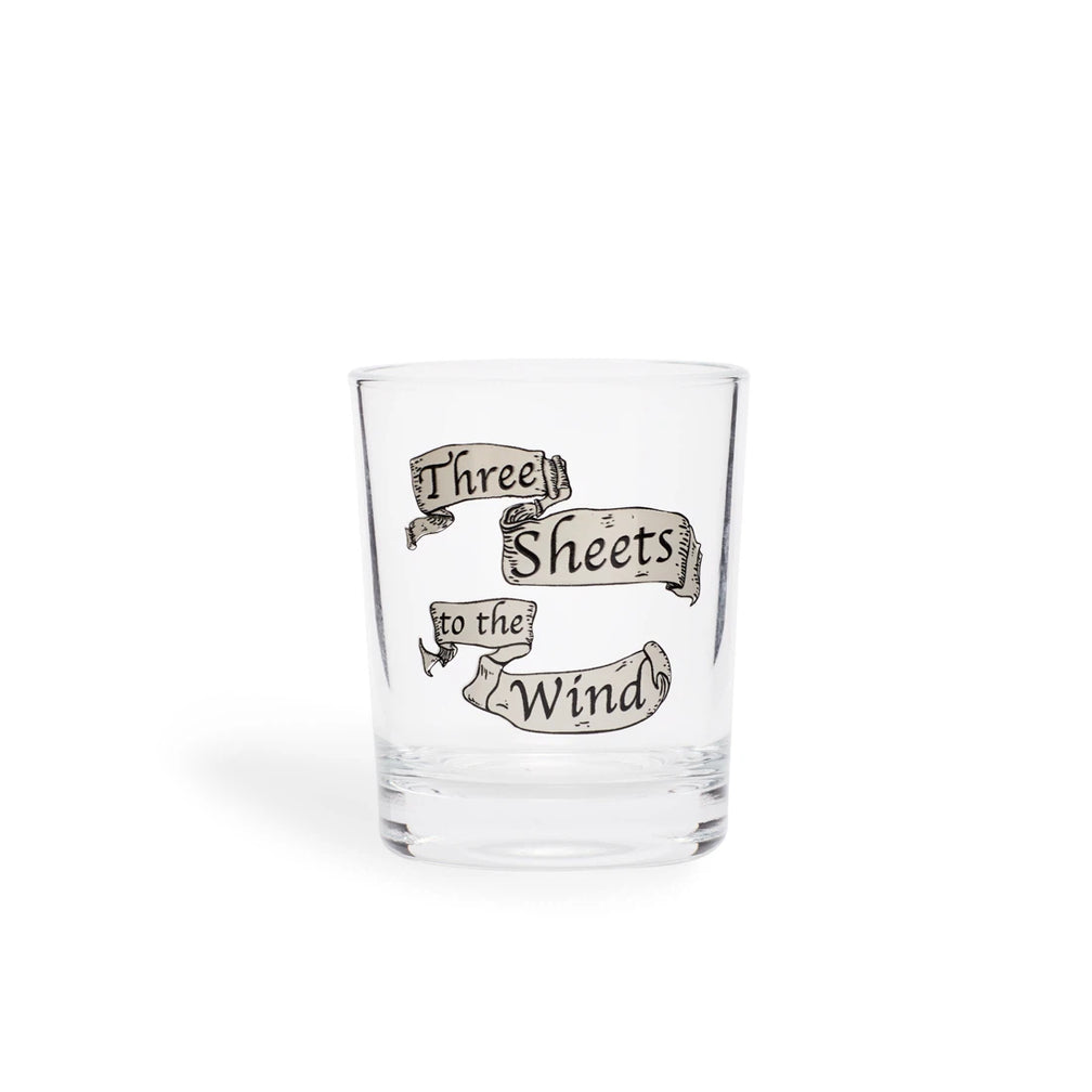 Three Sheets to the Wind shot glass, straight-on side view
