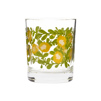 Lemons Mini Lowball low-profile glassware, with a crisp silhouette and decorative details that stand out on the table; ideal for spirits, cocktails, juice, or a distinctive everyday water glass. Primary product view highlights the overall design and proportions.
