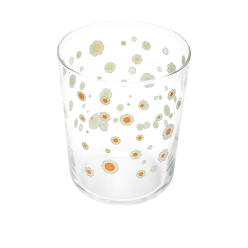 Daisies Juice Glass compact glassware, with a crisp silhouette and decorative details that stand out on the table; an easy everyday size for juice, water, small cocktails, or breakfast service. Additional view helps show the profile, scale, and decorative details.